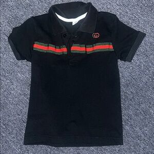 Gucci Kids Black Polo with Red and Green Accents